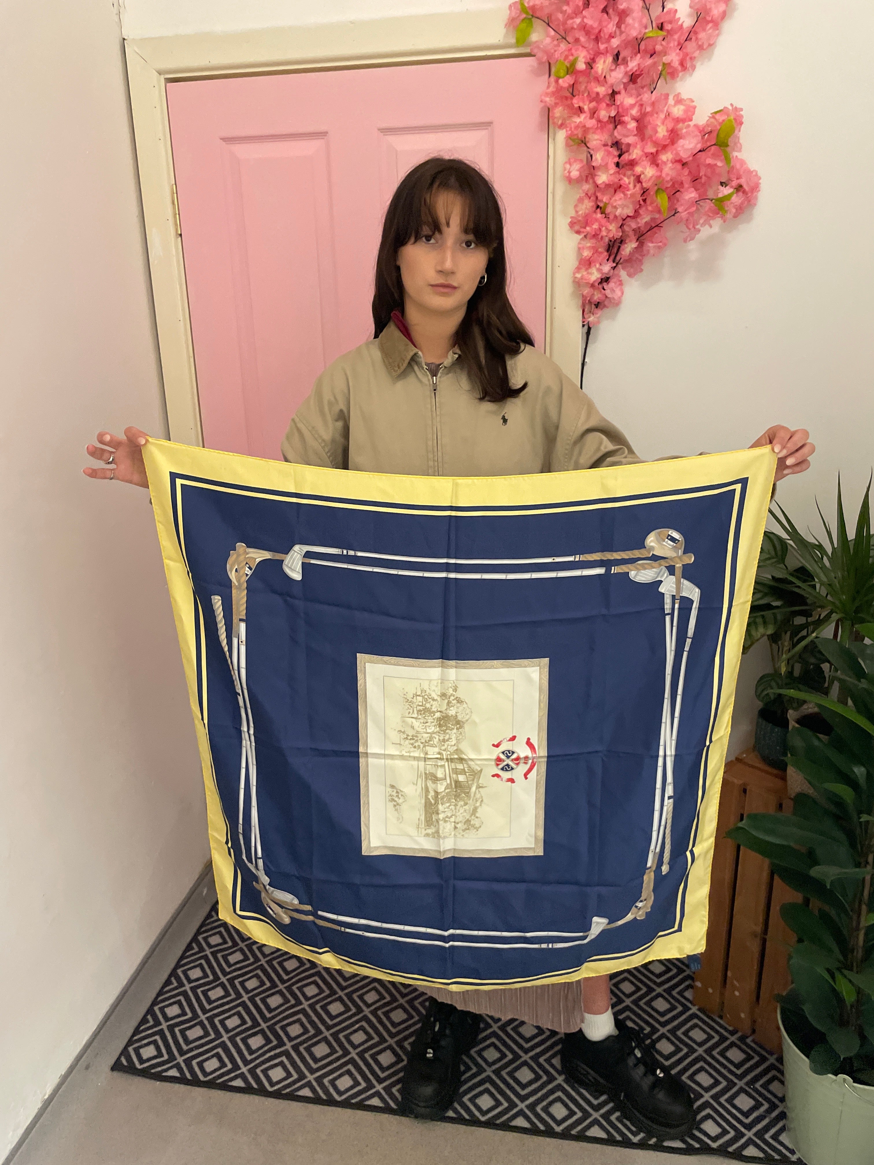 Vintage celine blue silk scarf