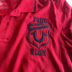 Vintage men's red True Religion world tour polo shirt fits L| L32 W21| SKU 5389
