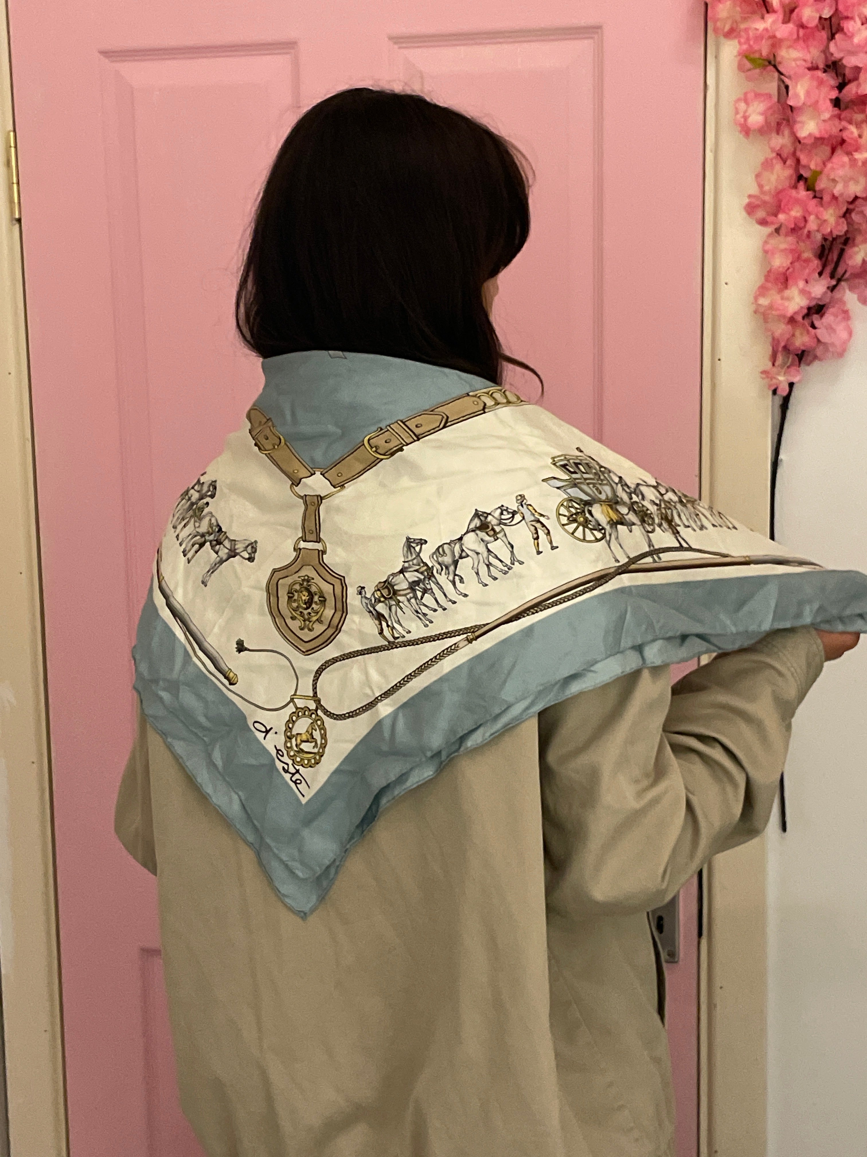 Vintage Hand made in italy blue silk scarf