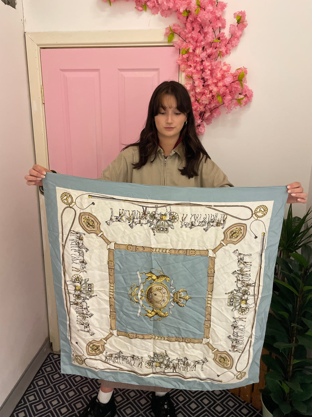 Vintage Hand made in italy blue silk scarf