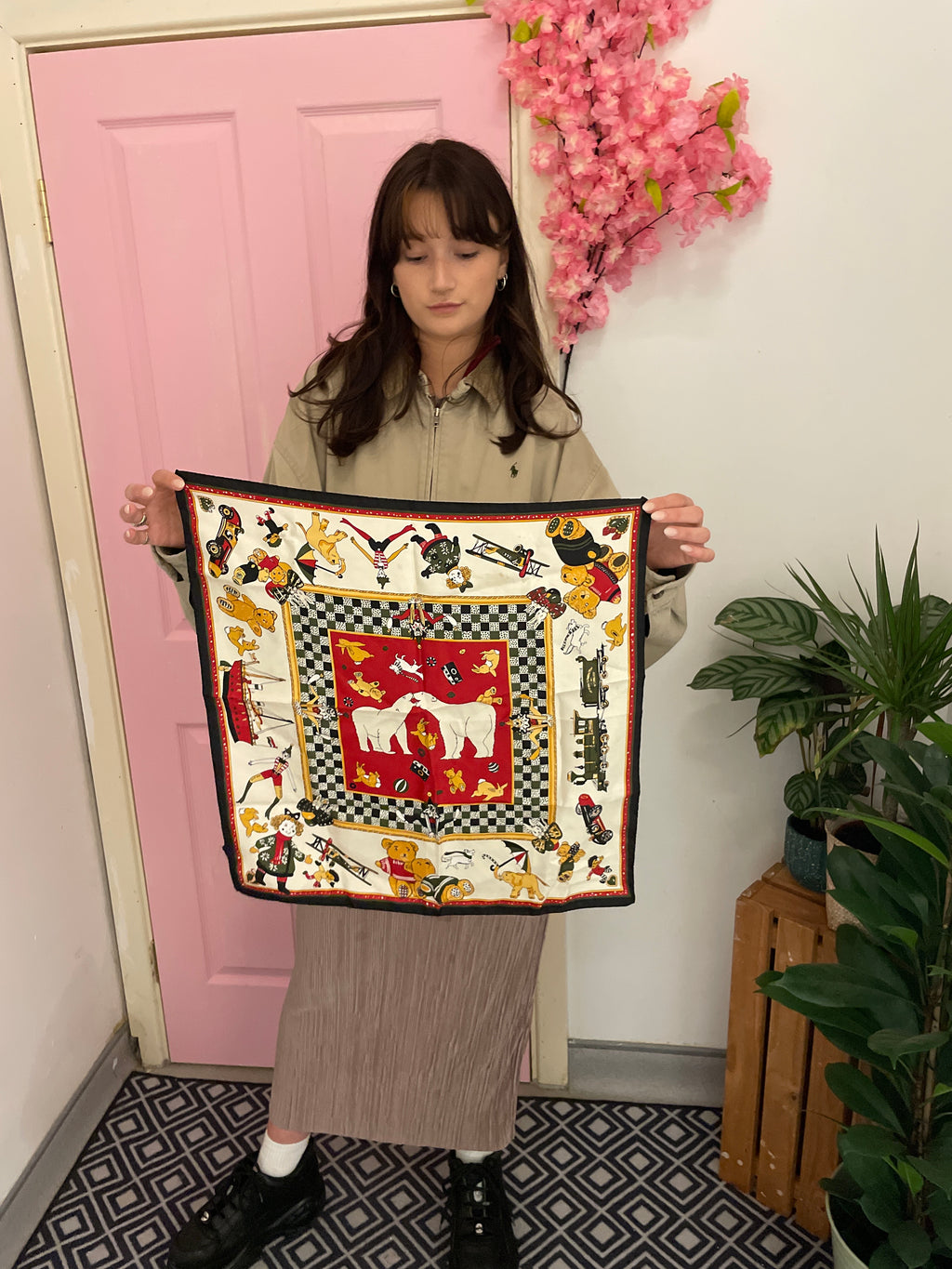 Vintage Hand made in italy cream silk scarf