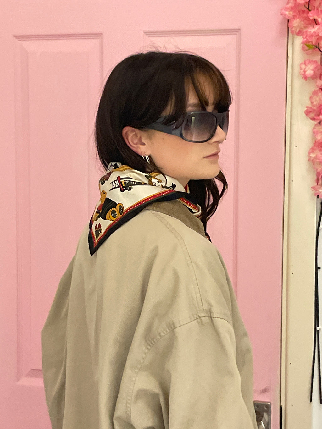 Vintage Hand made in italy cream silk scarf