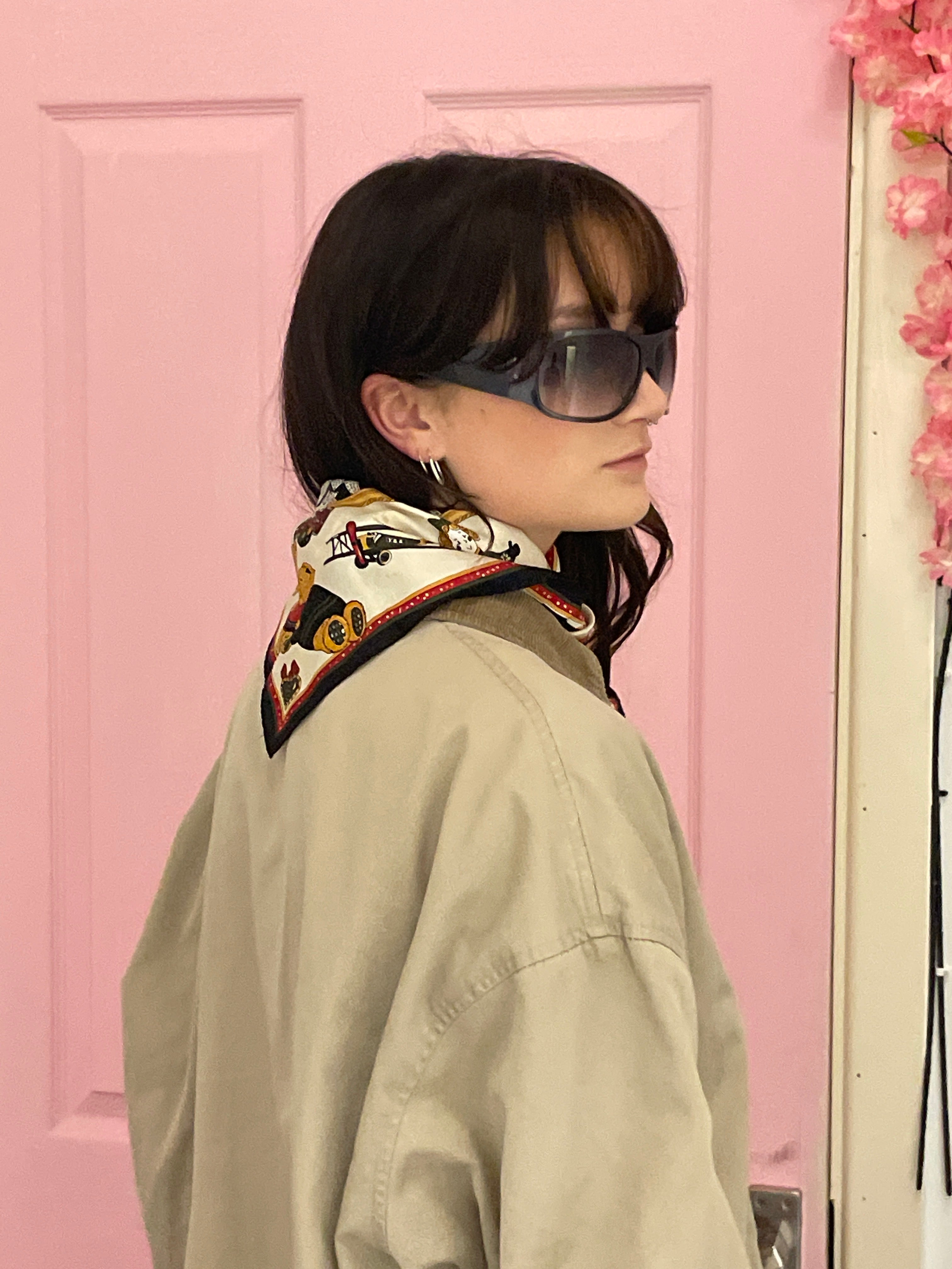 Vintage Hand made in italy cream silk scarf