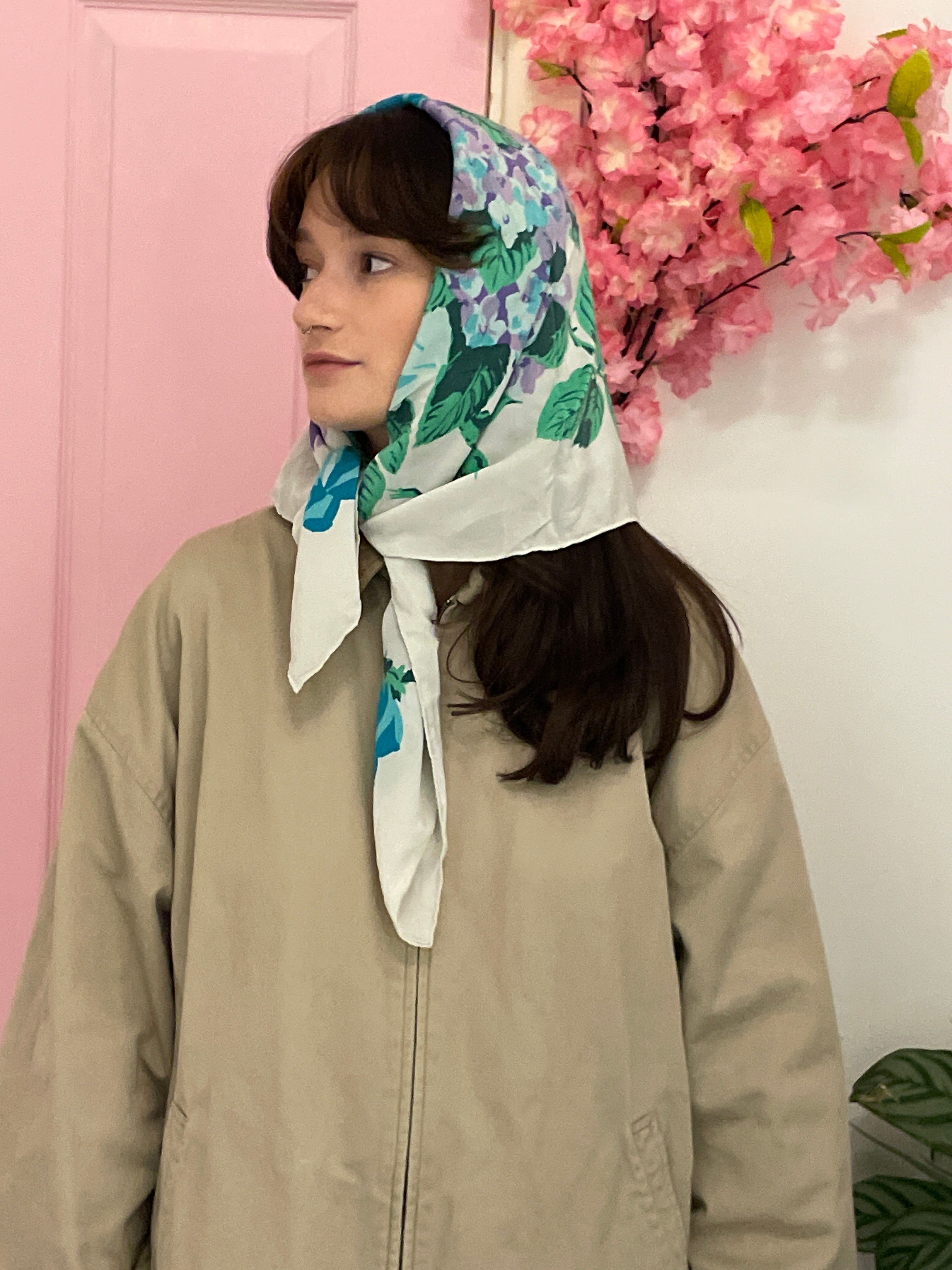 Vintage floral patterned white scarf