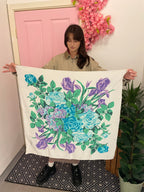 Vintage floral patterned white scarf