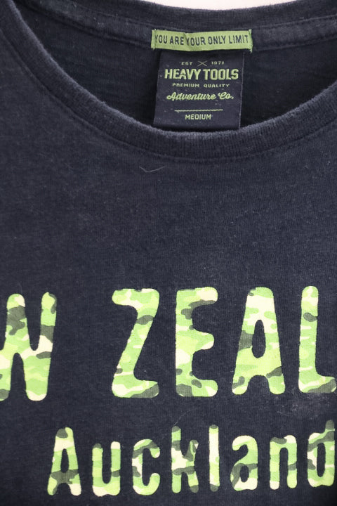Vintage New Zealand Auckland Heavy tools Est. 1971 print navy blue mens medium tees