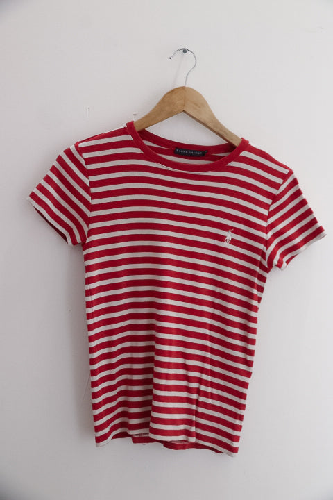 Vintage Ralph lauren red and white stripe medium tees
