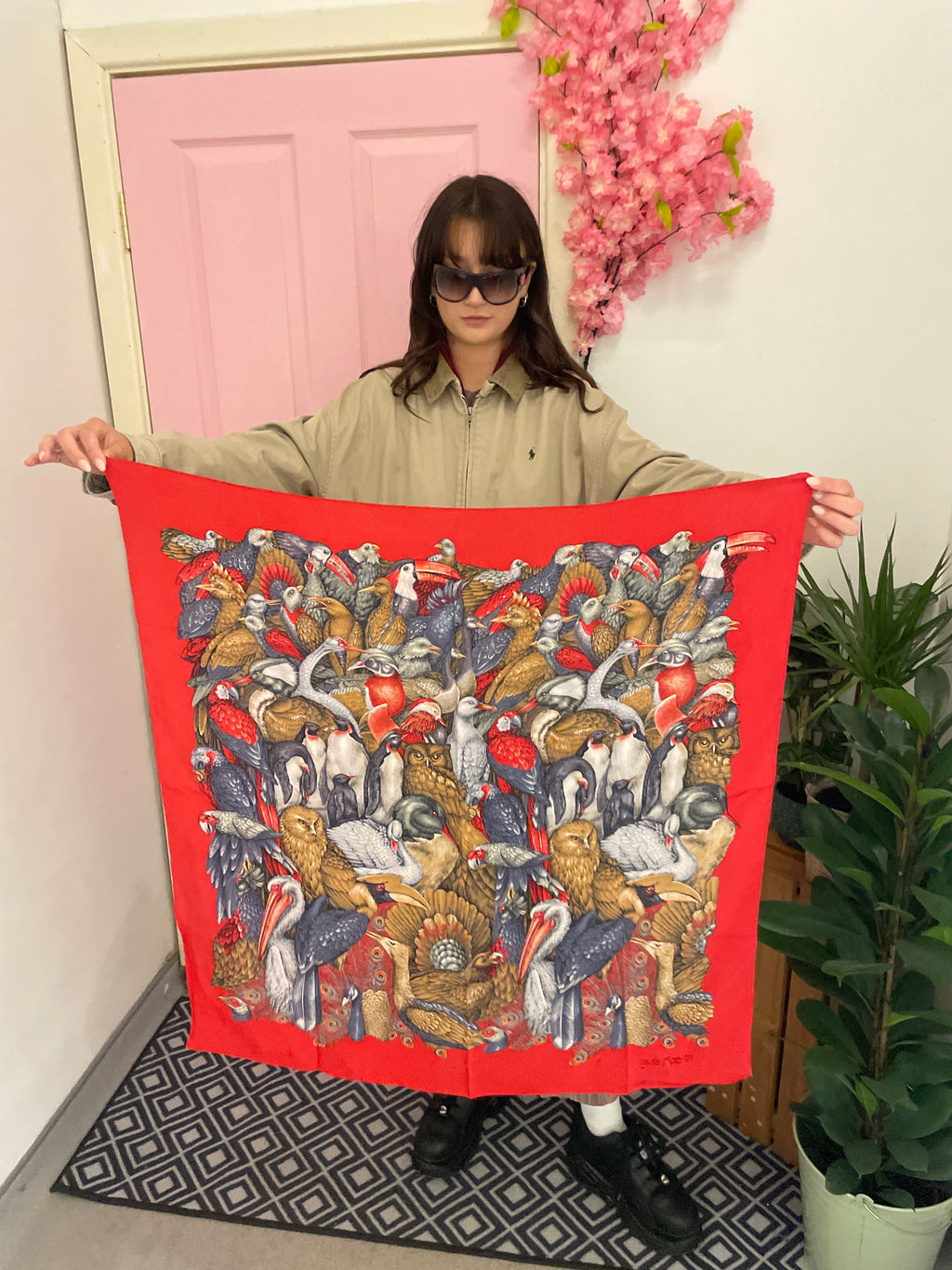 Vintage red italian silk scarf