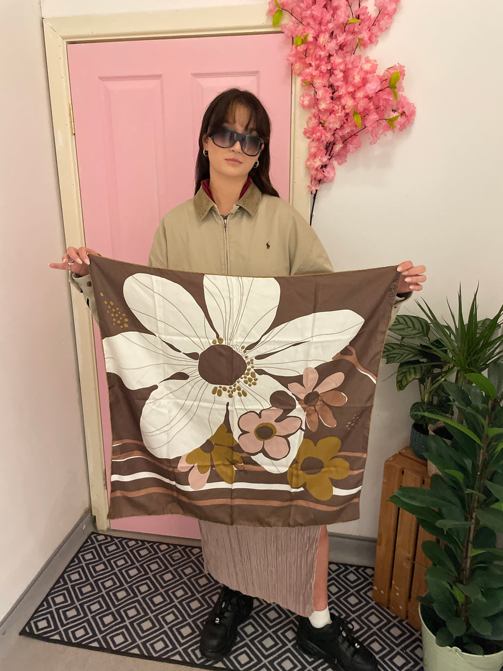Vintage made in italy brown silk scarf