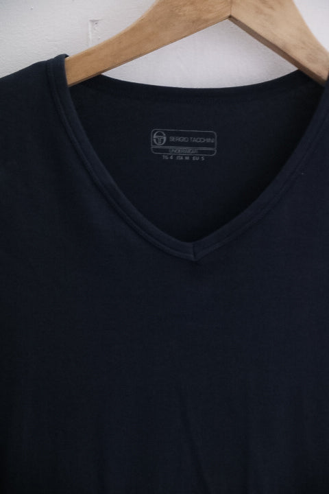 Vintage Black Sergio Tacchini mens V-neck plain tees