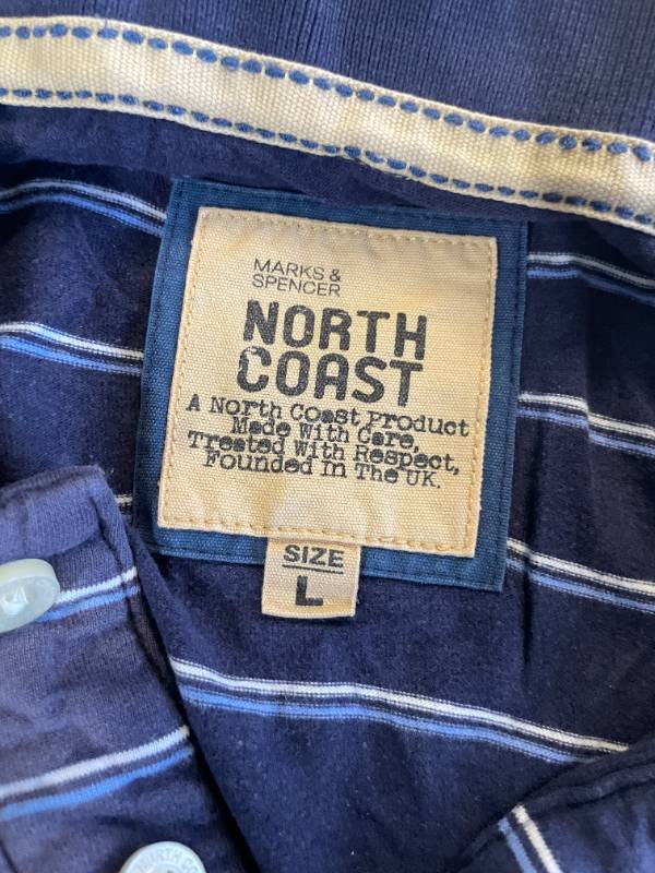 Vintage  North Coast Stripped Mens blue Regular Fit Polo Shirt L| L29W21| SKU 5398