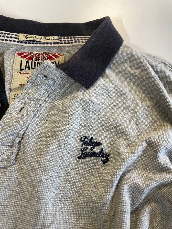 Vintage Mens Debenhams GO-TO-K-YO grey Polo Shirt in XL| L28 W22| SKU 5399
