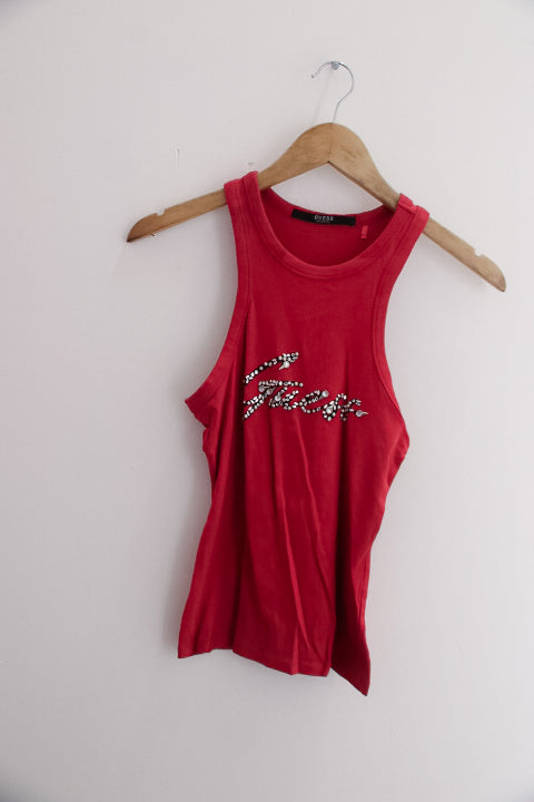 Vintage Guess Los Angeles printed red tank top XS