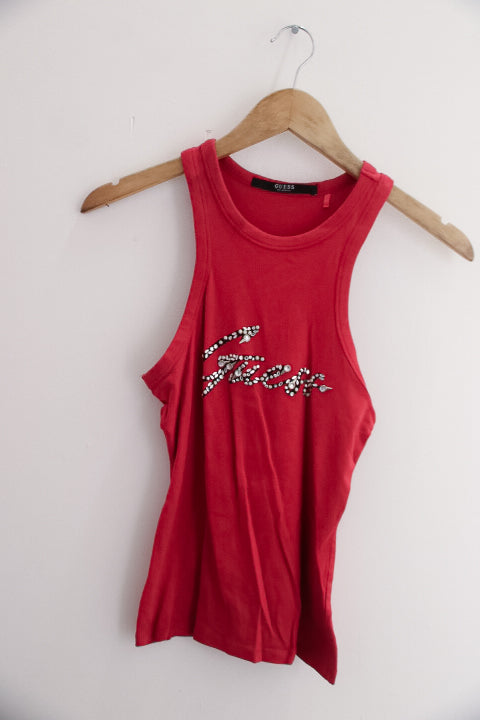 Vintage Guess Los Angeles printed red tank top XS