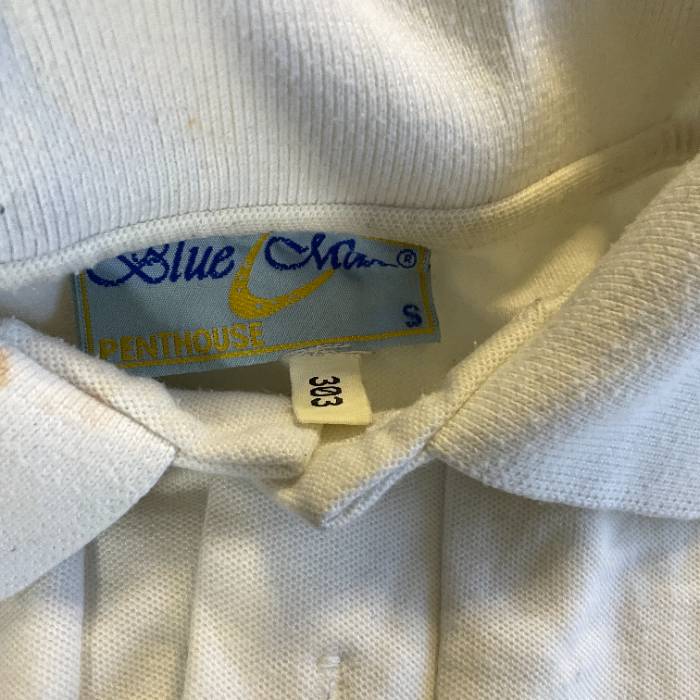 Vintage  white regular fit Blue Marine Casual polo tees for Men in M|L27W19|SKU 5403