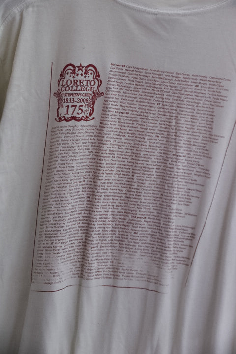 Vintage white medium Loreto college St. Stephen green 1333-2008 printed mens tees