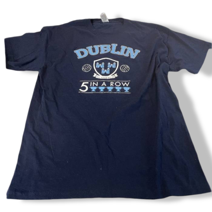 Vintage Fruit of the loom Dublin Ireland 5 in a row 2019 Crew Neck Blue St. Paddy's Day tees in M|L28W19|SKU 5409