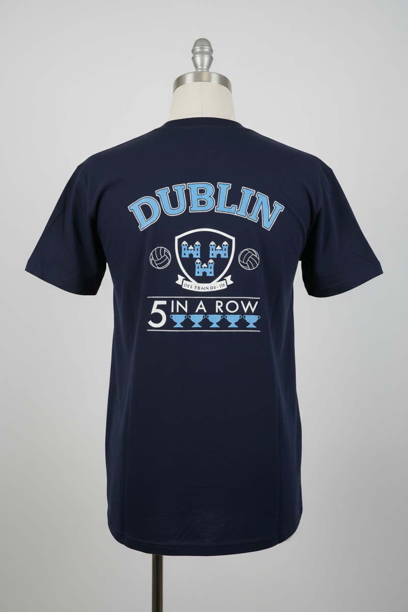 Vintage Fruit of the loom Dublin Ireland 5 in a row 2019 Crew Neck Blue St. Paddy's Day tees in M|L28W19|SKU 5409