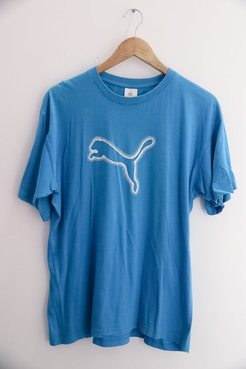 Vintage Blue Puma Big Logo Print mens medium T-Shirt