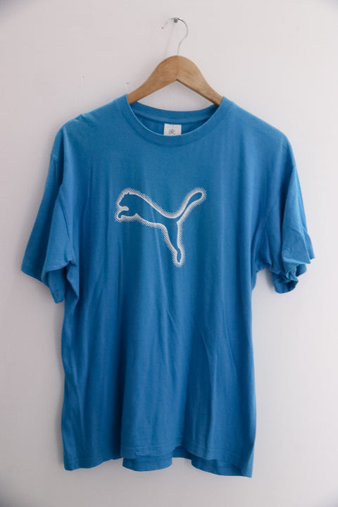 Vintage Blue Puma Big Logo Print mens medium T-Shirt
