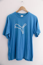 Vintage Blue Puma Big Logo Print mens medium T-Shirt