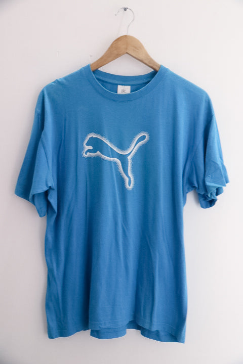 Vintage Blue Puma Big Logo Print mens medium T-Shirt