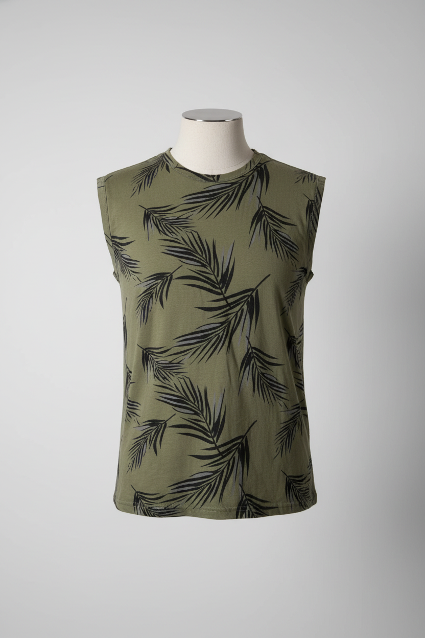 Vintage Xmail men's green floral print Overdyed Printed  Camo tank Top in XL|L27W19|SKU 5414