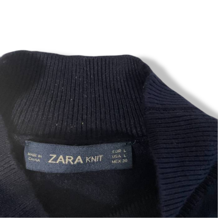 Vintage Zara knit Women's Navy blue high neck Jumper in L| L25 W16| SKU 5416
