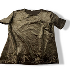 Vintage women green Berketex Floral Metallic Short Sleeve Fitted Top in S|L25W17|SKU 5418