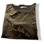 Vintage women green Berketex Floral Metallic Short Sleeve Fitted Top in S|L25W17|SKU 5418