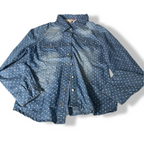 Vintage Valleygirl blue Polka Dot Denim Button Up Shirtin S/M|L27 W17| SKU 5421