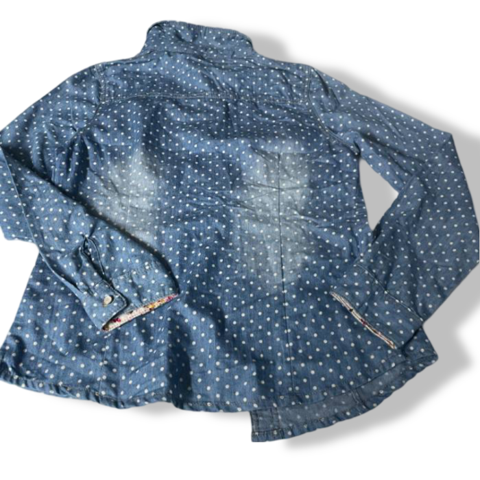 Vintage Valleygirl blue Polka Dot Denim Button Up Shirtin S/M|L27 W17| SKU 5421