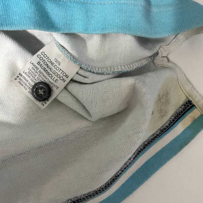 Vintage Murphy & NY stripped Heavy Mens Rugby polo Shirt Light Blue in L| L32 W21| SKU 5424