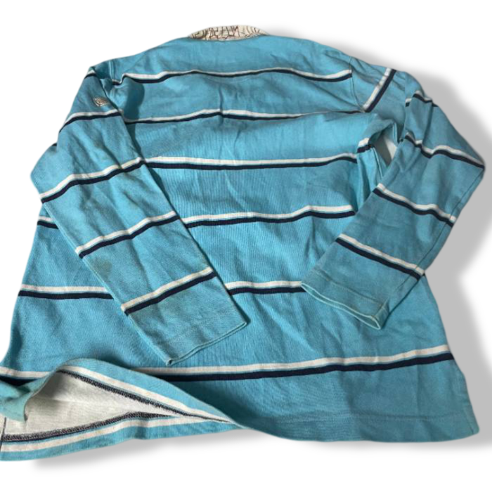 Vintage Murphy & NY stripped Heavy Mens Rugby polo Shirt Light Blue in L| L32 W21| SKU 5424