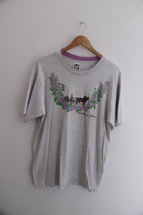 Vintage mens portswear floral print grey large T-shirts