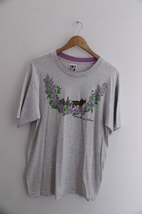 Vintage mens portswear floral print grey large T-shirts