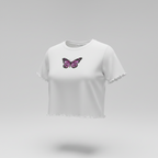 Vintage Pacific Republic Pull&Bear Women's White  Crop-top in S/M|L17W16|SKU 5432