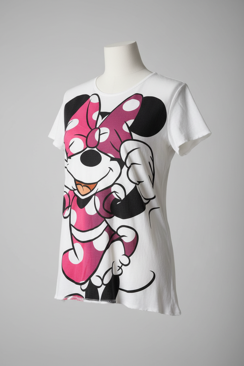 Vintage Disney Mickey mouse graphics Women's White and Pink T-shirt in L|L26W18|SKU 5435