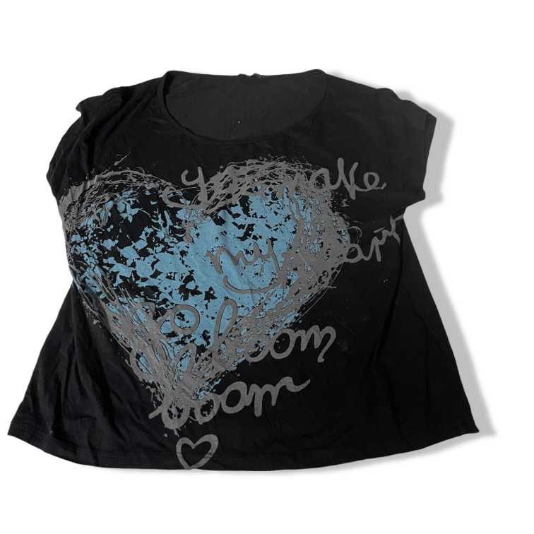 Vintage love heart graphics black women's t shirt in XL|L23W18|SKU 5436