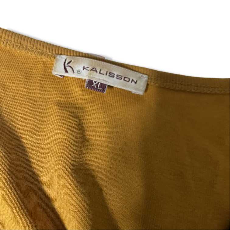 Vintage women's Kalisson Safran mustard yellow geometric print T-Shirt with Small Pocket in XL|L25W20|SKU 5439