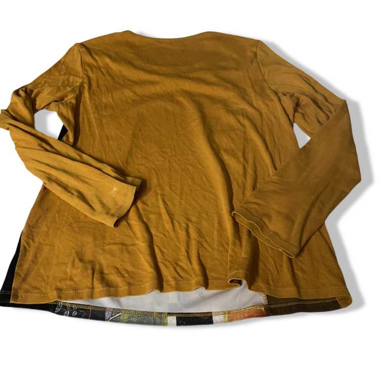 Vintage women's Kalisson Safran mustard yellow geometric print T-Shirt with Small Pocket in XL|L25W20|SKU 5439