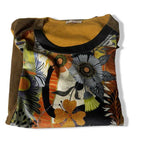 Vintage women's Kalisson Safran mustard yellow geometric print T-Shirt with Small Pocket in XL|L25W20|SKU 5439