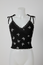 Vintage women's Divided Black & White Butterfly Cami tank Top in XS|L12W12|SKU 5440