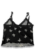 Vintage women's Divided Black & White Butterfly Cami tank Top in XS|L12W12|SKU 5440
