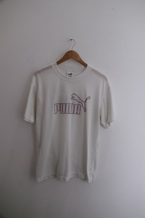 Vintage Men's Puma White ESS Elevated Large T-Shirt