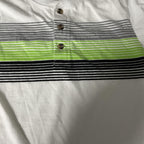Vintage women's Multi Striped White short sleeve 1/4 button up tees in S|l25w15|sku 5453
