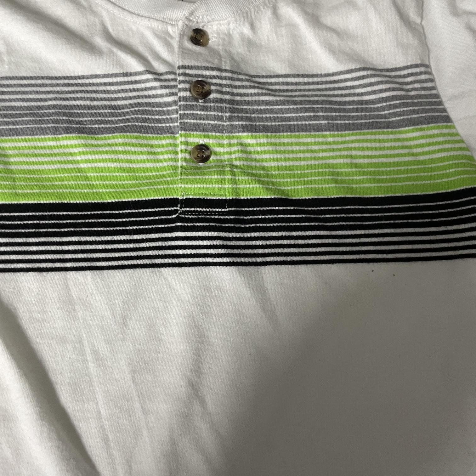 Vintage women's Multi Striped White short sleeve 1/4 button up tees in S|l25w15|sku 5453