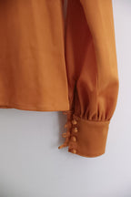 Vintage Nasty Gal womens yellow long sleeve silk ruffle front collared shirt