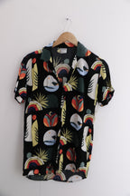 Vintage Retro Black Mens Relax Fit Hawaiian Shirt Printed Summer Design