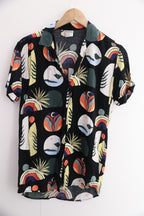Vintage Retro Black Mens Relax Fit Hawaiian Shirt Printed Summer Design